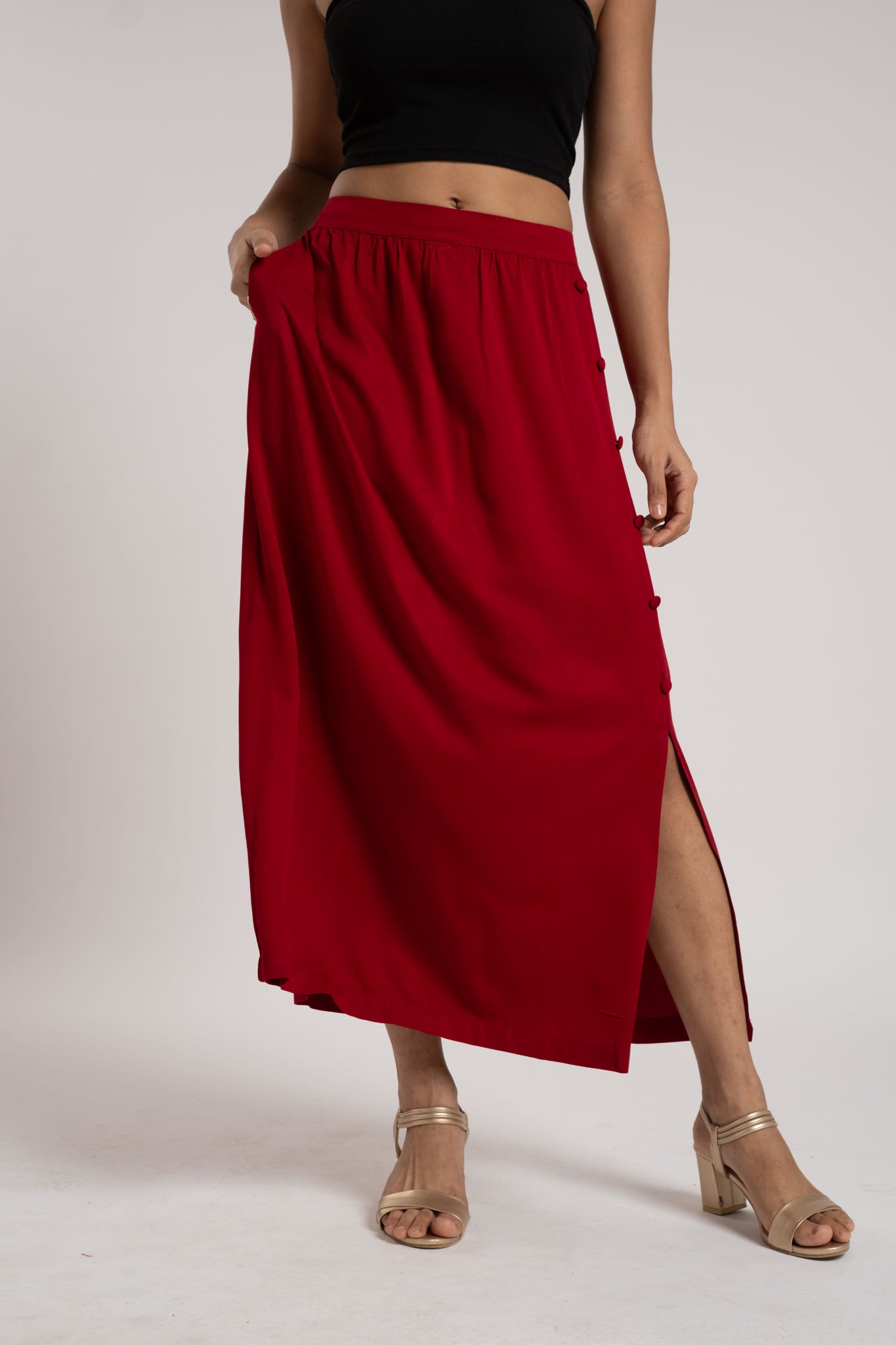 Side Buttoned Long Skirt MS 49 image 2